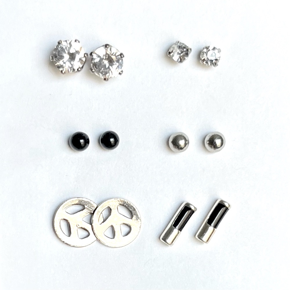 BOGO Six Pairs of Silver Tone, Black, and Crystal Earrings